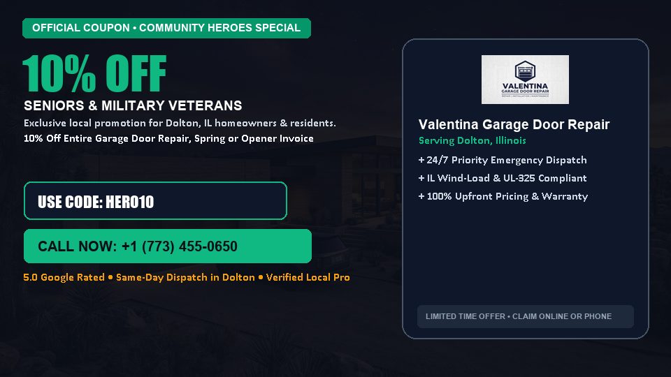 Valentina Garage Door Repair 10% OFF Seniors & Military Veterans in Dolton, IL